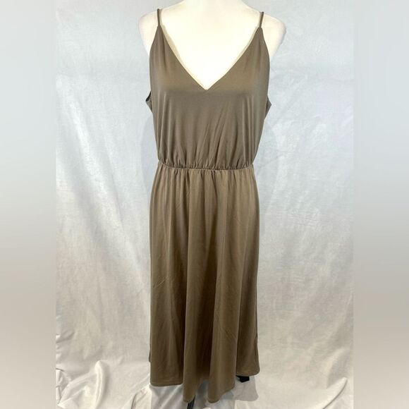 H&M mocha vneck and vback midi dress size large - Picture 2 of 6
